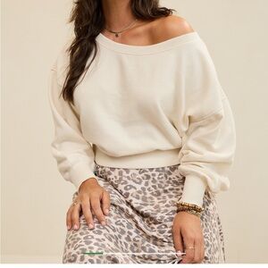 Aerie Off-the-Shoulder Cream Sweatshirt